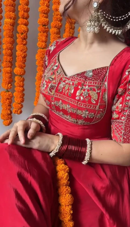 Royal Red Embroidered Anarkali Set