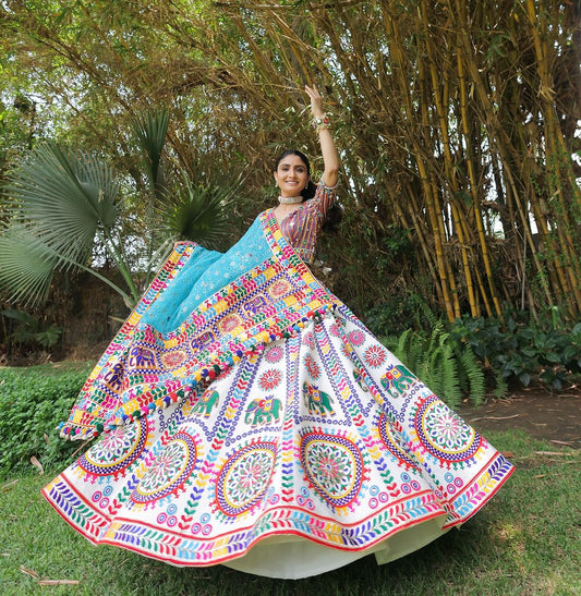Astha Navratri Special  Fancy Print With Mirror Work Lehenga Choli