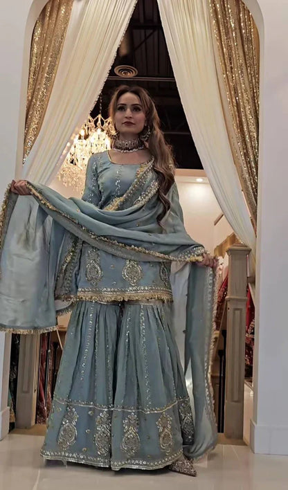 Afsana Powder Blue Bridal Sharara Set