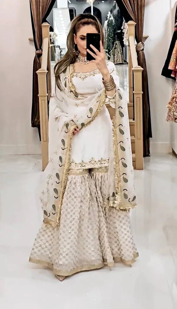 Taj Noor Pearl Embroidered Palazzo Dupatta Set