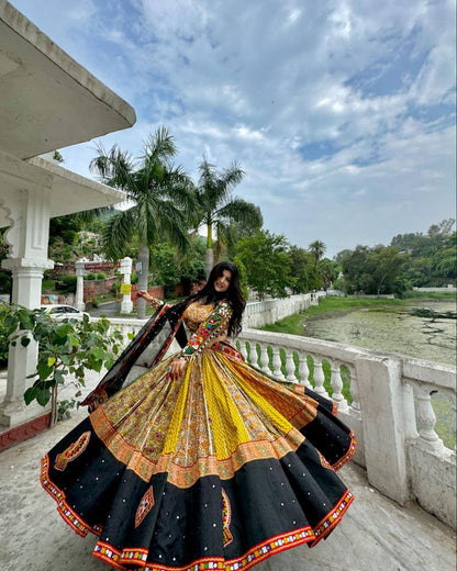 Radiant Navratri Vibes: Handcrafted Embroidered Lehenga Choli