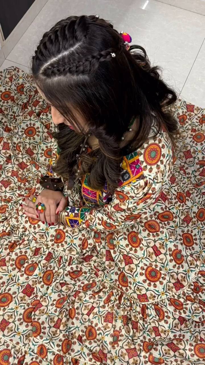 Folk Fusion Magic Mirror Patch Shrug & Printed Flared Skirt for Festive Vibes