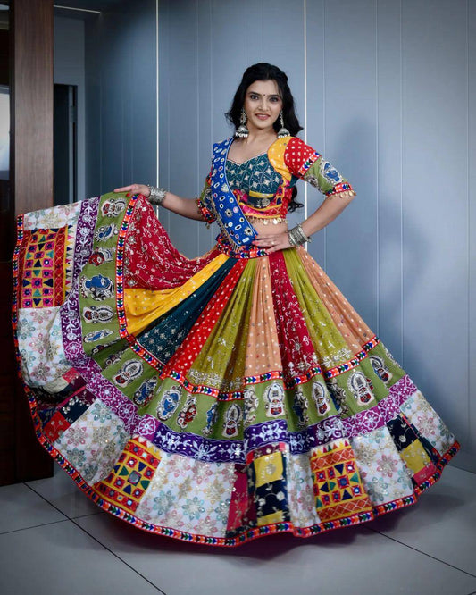 Royal Heritage Multicolor Patchwork Navratri Lehenga Set