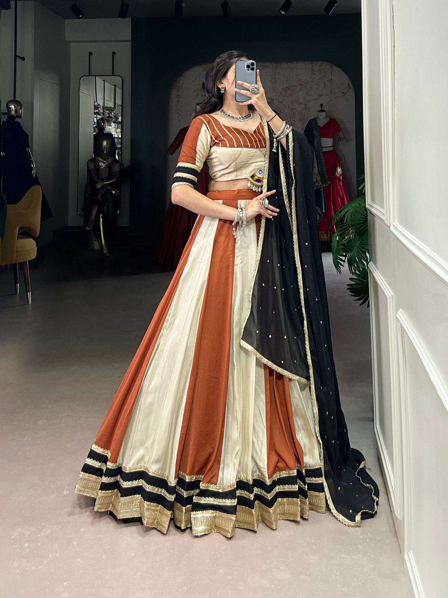 Vintage Rust Panelled Modern Royalty Lehenga