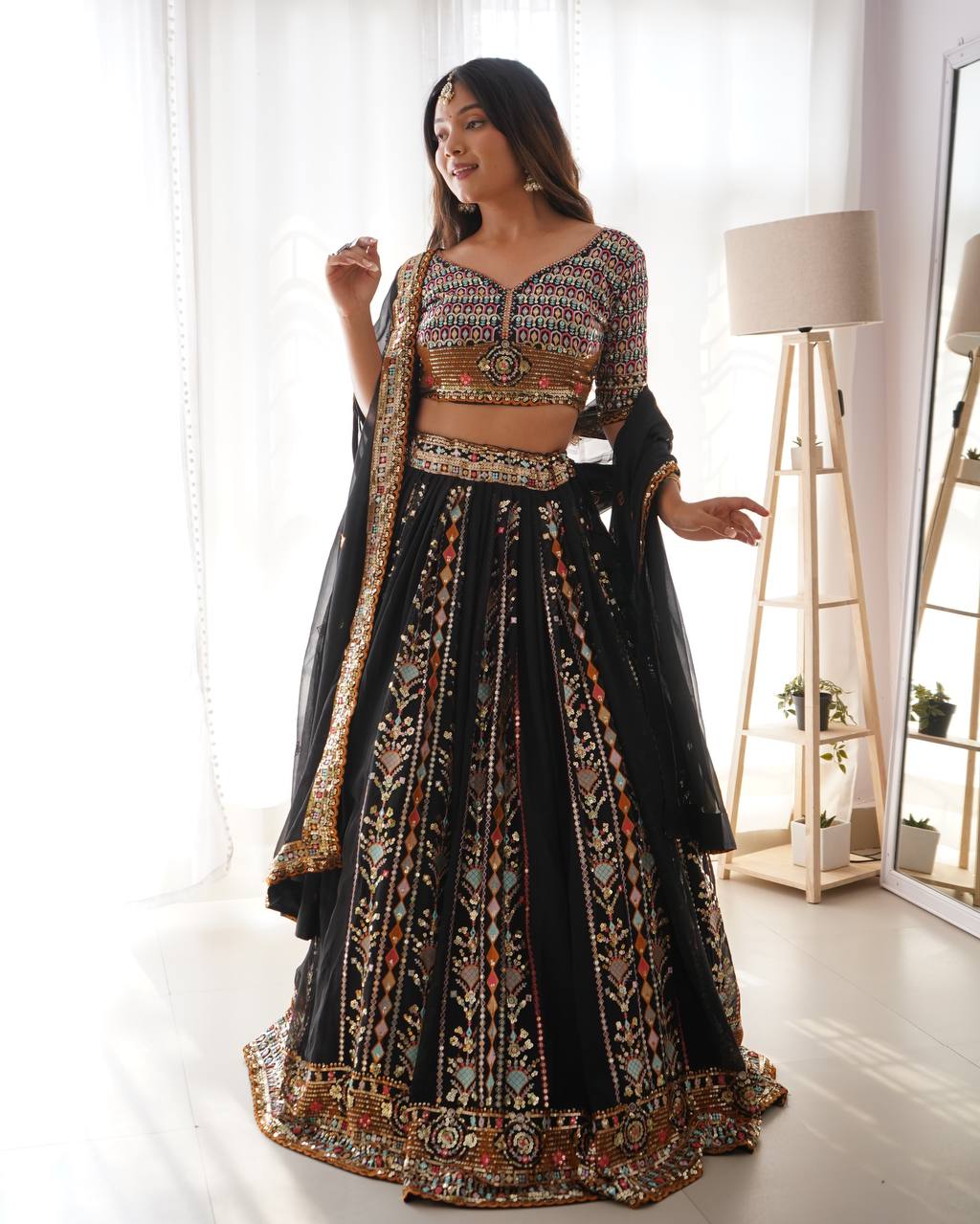 Black Elegance Reimagined Embroidered Lehenga