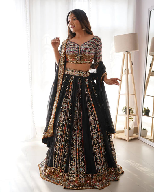 Black Elegance Reimagined Embroidered Lehenga