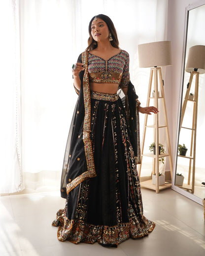 Black Elegance Reimagined Embroidered Lehenga