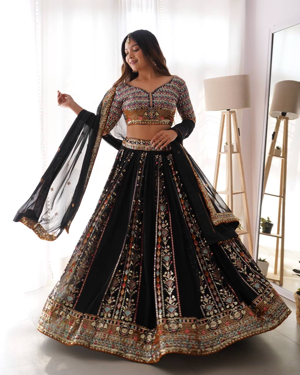 Black Elegance Reimagined Embroidered Lehenga