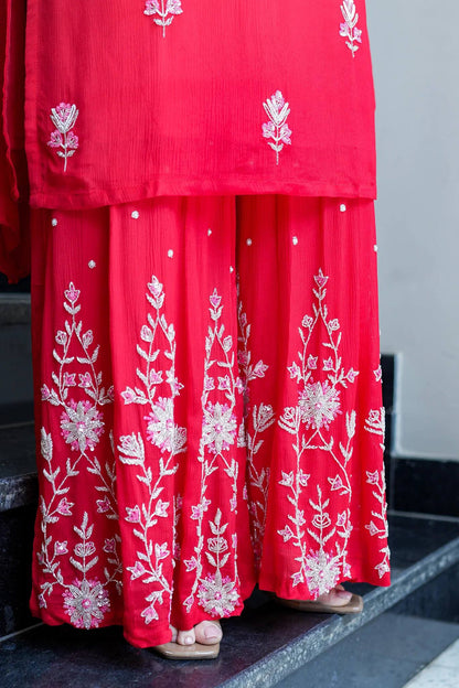 Royal Red Floral Work Sharara Set