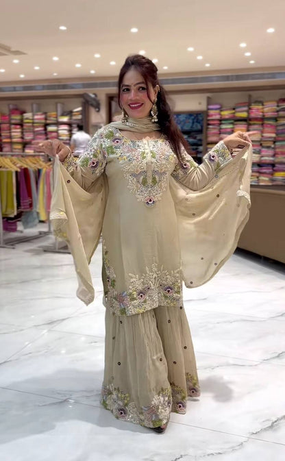 Ruhani Ivory Bloom New Designer Sharara Set