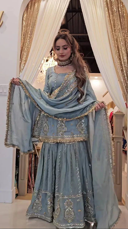 Afsana Powder Blue Bridal Sharara Set