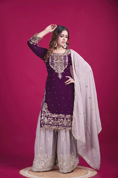 Dori & Dreams Designer Embroidered Georgette Ensemble Plazzo Set