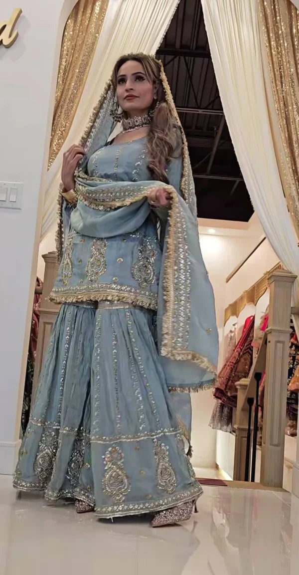 Afsana Powder Blue Bridal Sharara Set