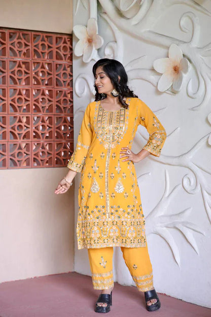 Surajmukhi Sitara Radiance Mirror Magic Mustard Kurta Set