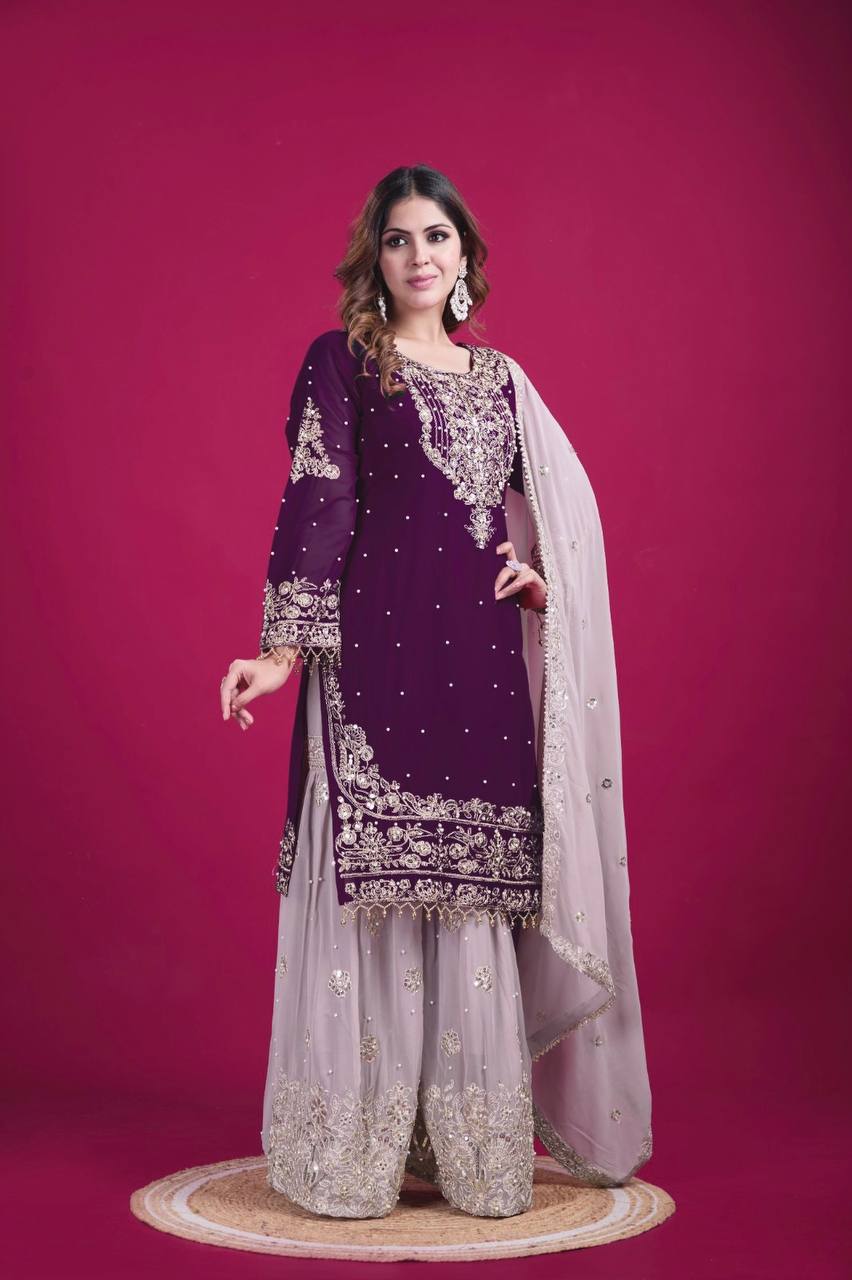 Dori & Dreams Designer Embroidered Georgette Ensemble Plazzo Set