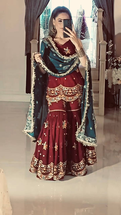 Nazneen Royal And Bold Designer Party Wear Sharara