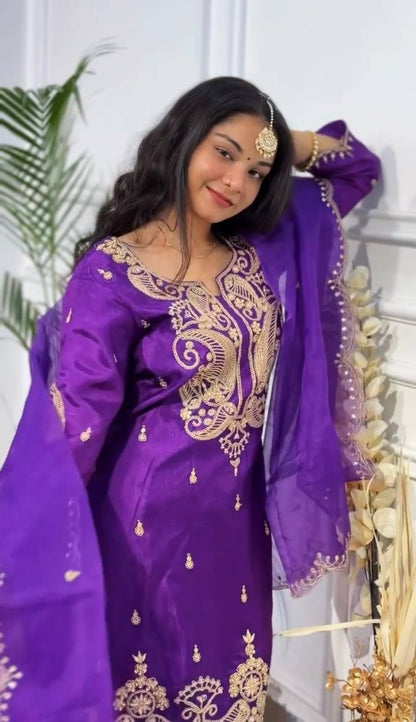 Purple Floral Fantasy Sharara Suit for Special Occasions