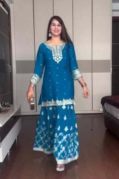 Elowen Chinon Silk Designer Party Wear Sharara