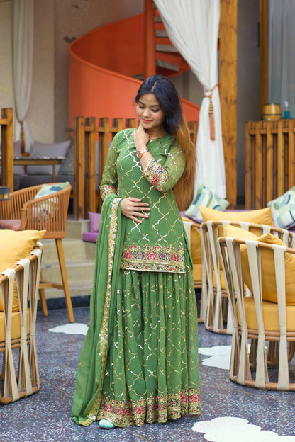 Swara Gold Zari Glimmers on Royal Weaves Sharara Set