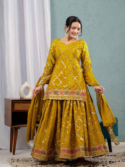 Swara Gold Zari Glimmers on Royal Weaves Sharara Set
