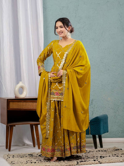 Swara Gold Zari Glimmers on Royal Weaves Sharara Set