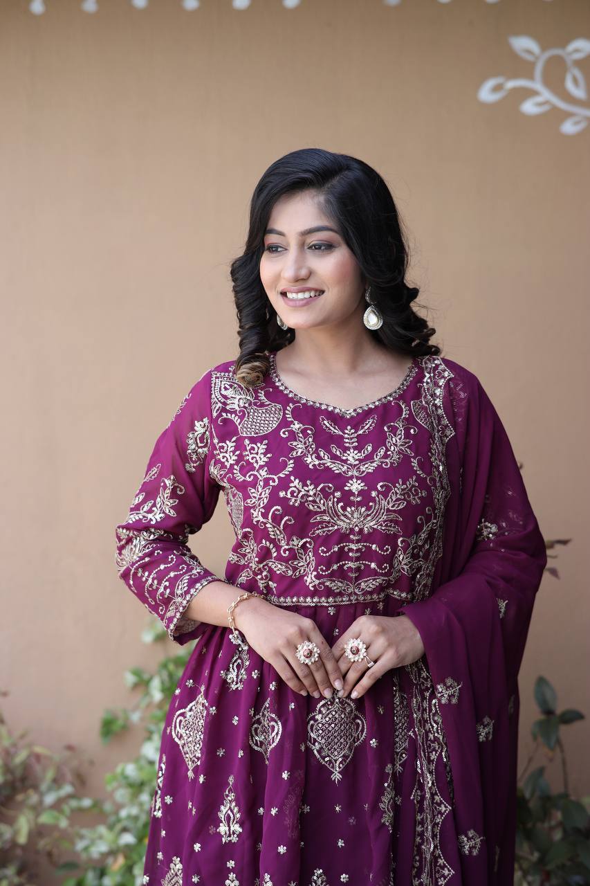 Parizah Ensemble with Intricate Zari Embroidery & Graceful Sharara