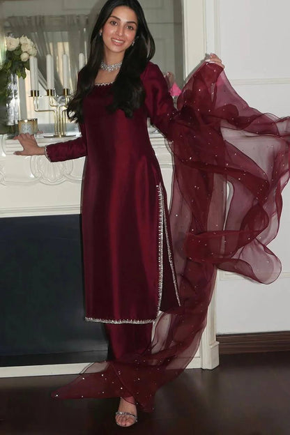 Aleeza Deep Maroon embellished border Suit