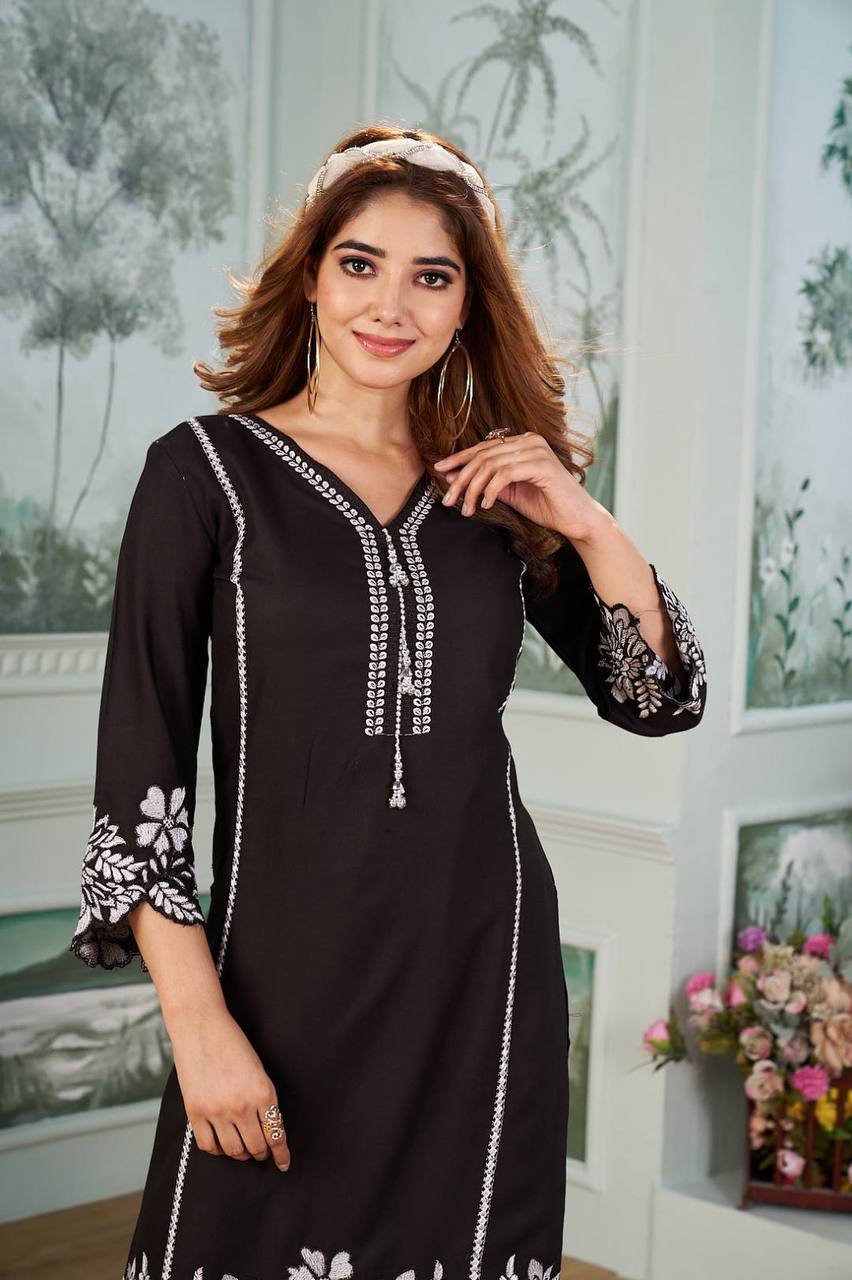 Noir Bloom Running Wear Embroidered Co-Ord Set