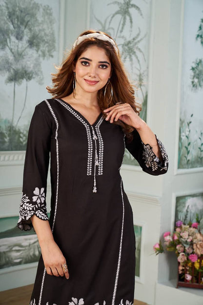 Noir Bloom Running Wear Embroidered Co-Ord Set