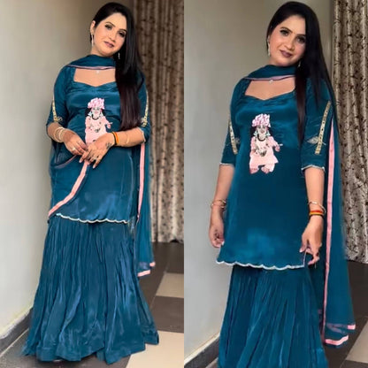 Krishna Leela Natural Crep Fancy Border Fully Flair Sharara