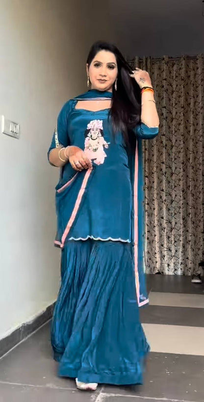 Krishna Leela Natural Crep Fancy Border Fully Flair Sharara