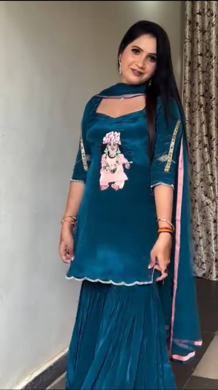 Krishna Leela Natural Crep Fancy Border Fully Flair Sharara