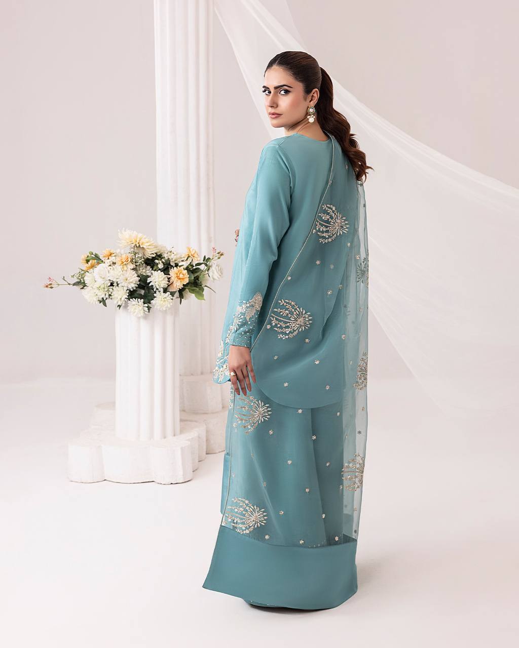 Aqua Dusk  Natural Crep Silk New Designer Suit