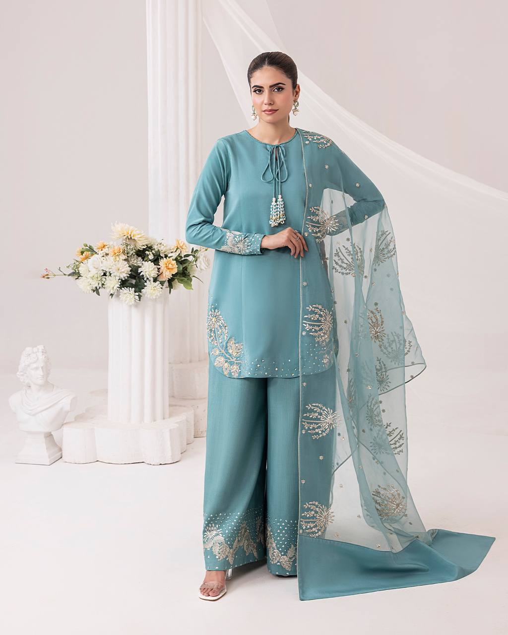 Aqua Dusk  Natural Crep Silk New Designer Suit
