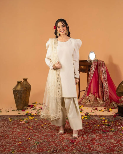 A Radiant Traditional Ensemble Festive Glamour Top With Farshi Salwar