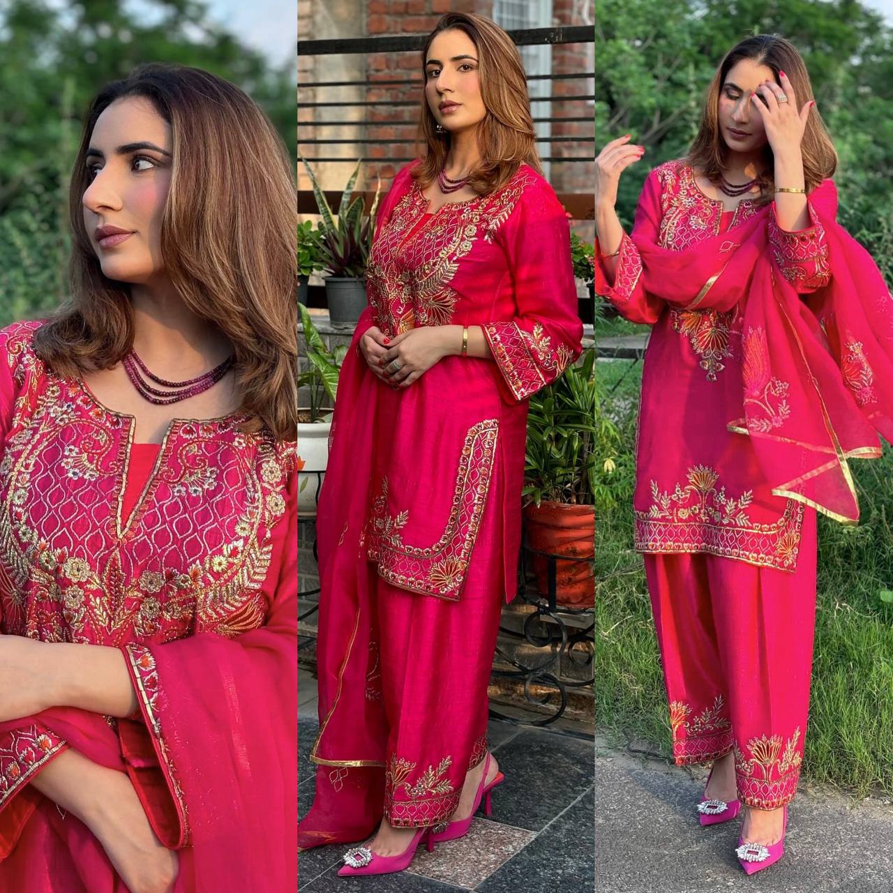 Blush of the Royals Radiant Pink Gota Work Suit Set