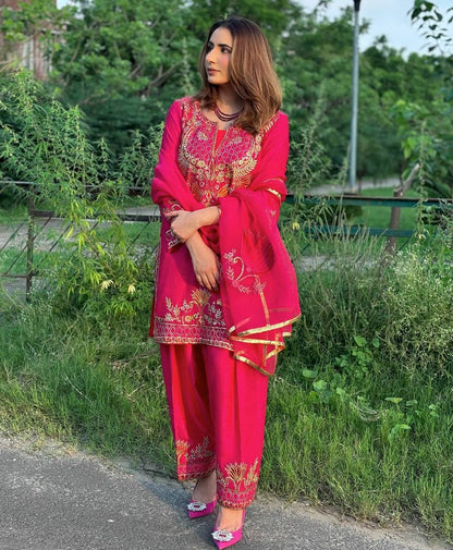 Blush of the Royals Radiant Pink Gota Work Suit Set