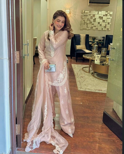 Pastel Petals Soft Pink Festive Suit