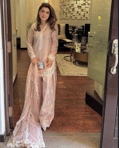 Pastel Petals Soft Pink Festive Suit