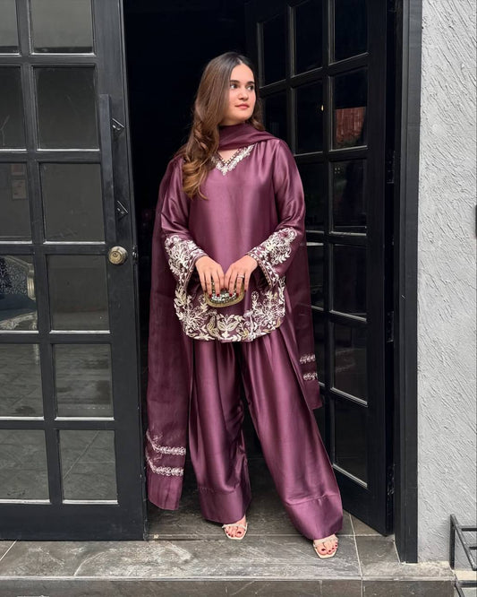 Royal Plum Embroidered Silk Set