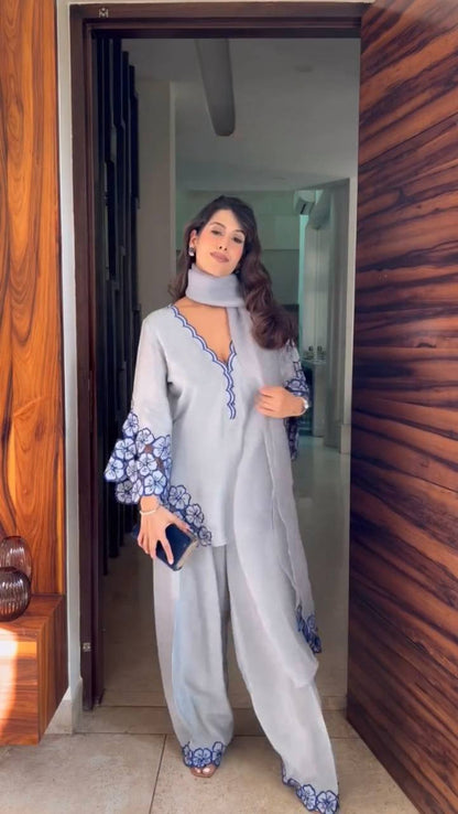 Desert Natural Crepe Party Wear Farshi Plazzo