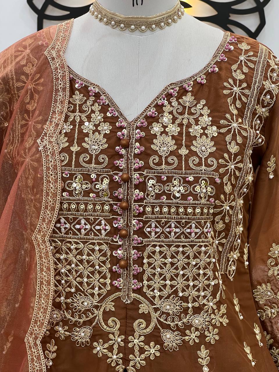 Rustic Jharoka Beads Handwork  Coding Sequence Lahenga