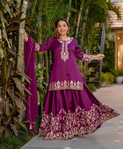 Amethyst Elegance Natural Crep Silk Fancy Latkan Style Sharara