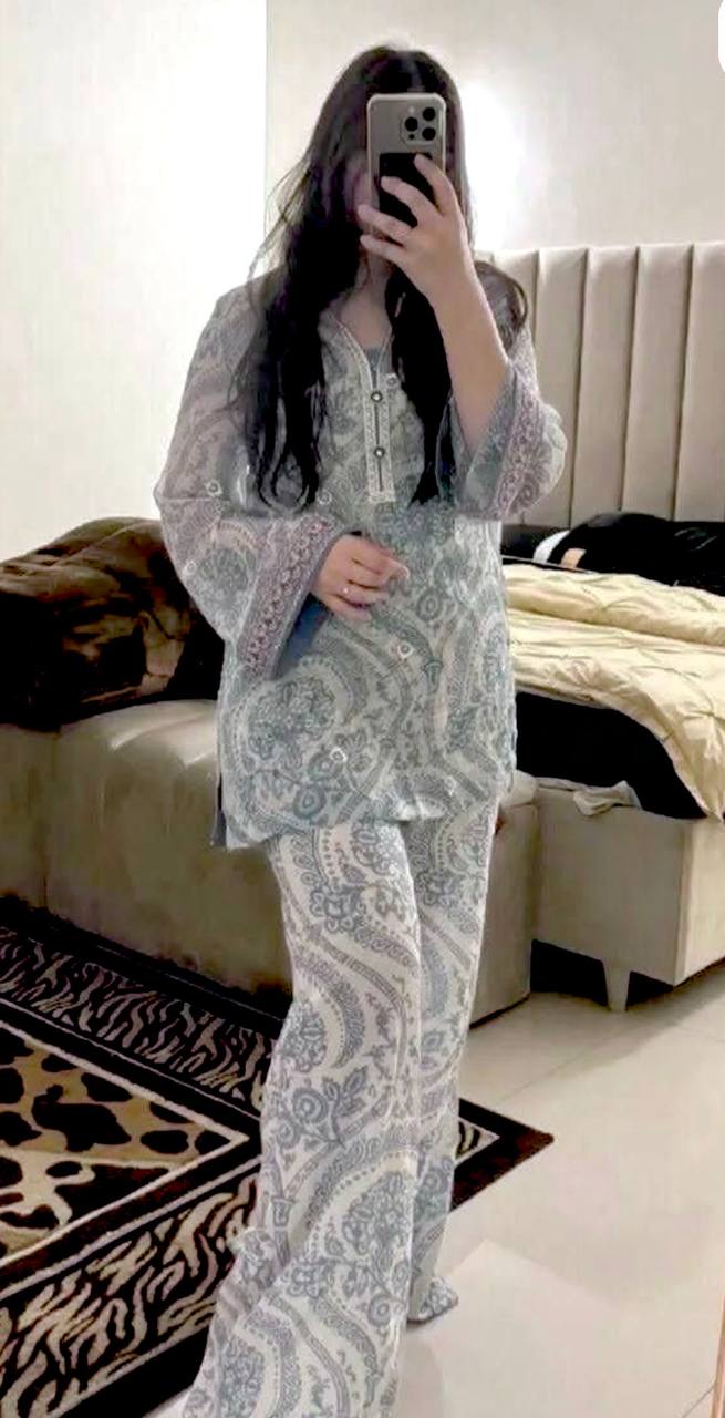 Azure Bloom Printed Blue Ethnic Wear Kurta Set