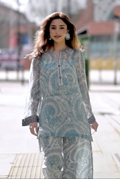 Azure Bloom Printed Blue Ethnic Wear Kurta Set