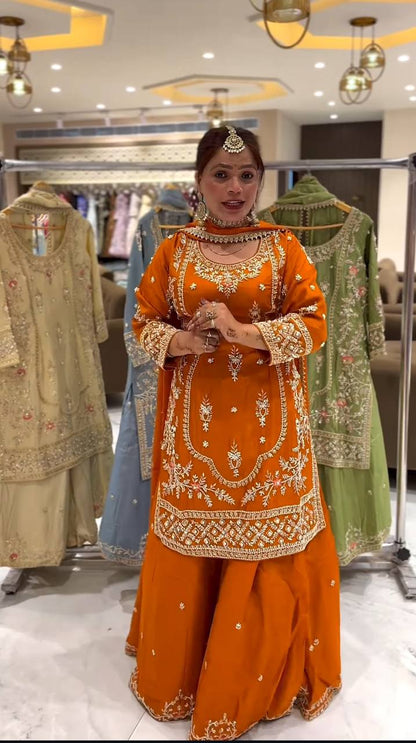 kesariya Natural Crep Sharara Palazzo Styles