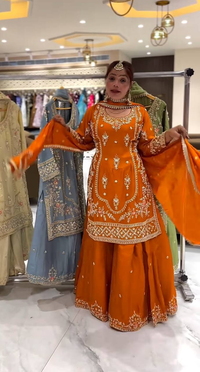 kesariya Natural Crep Sharara Palazzo Styles