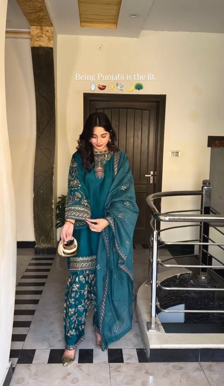 Simran Teal Punjabi Elegant Hand Embroidery Dhoti Set