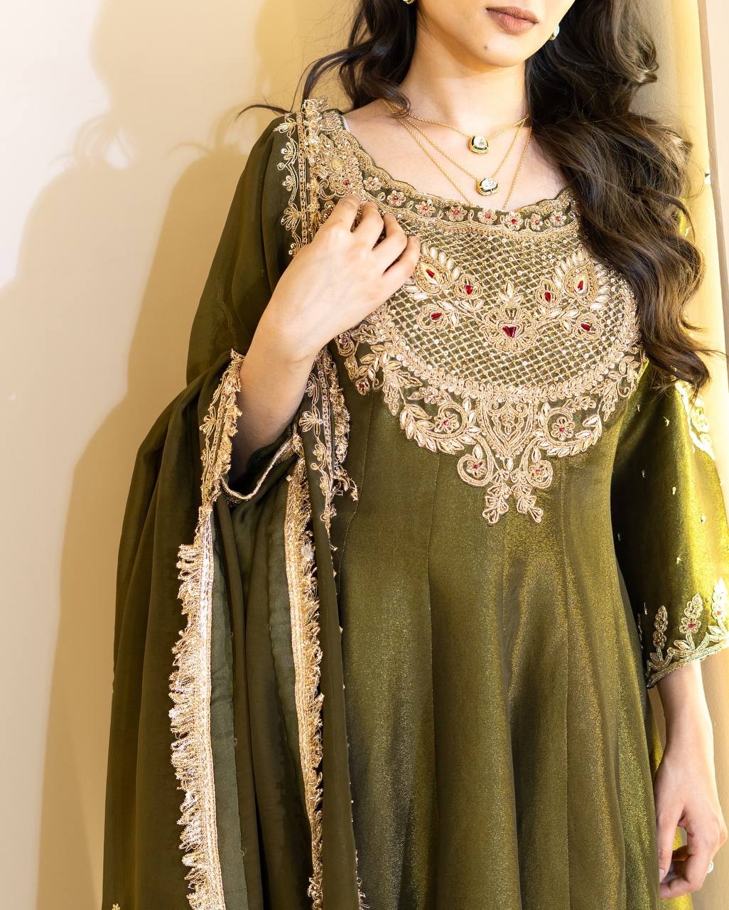 Kasturi Simar Silk French Crep Kali Cutting Sharara