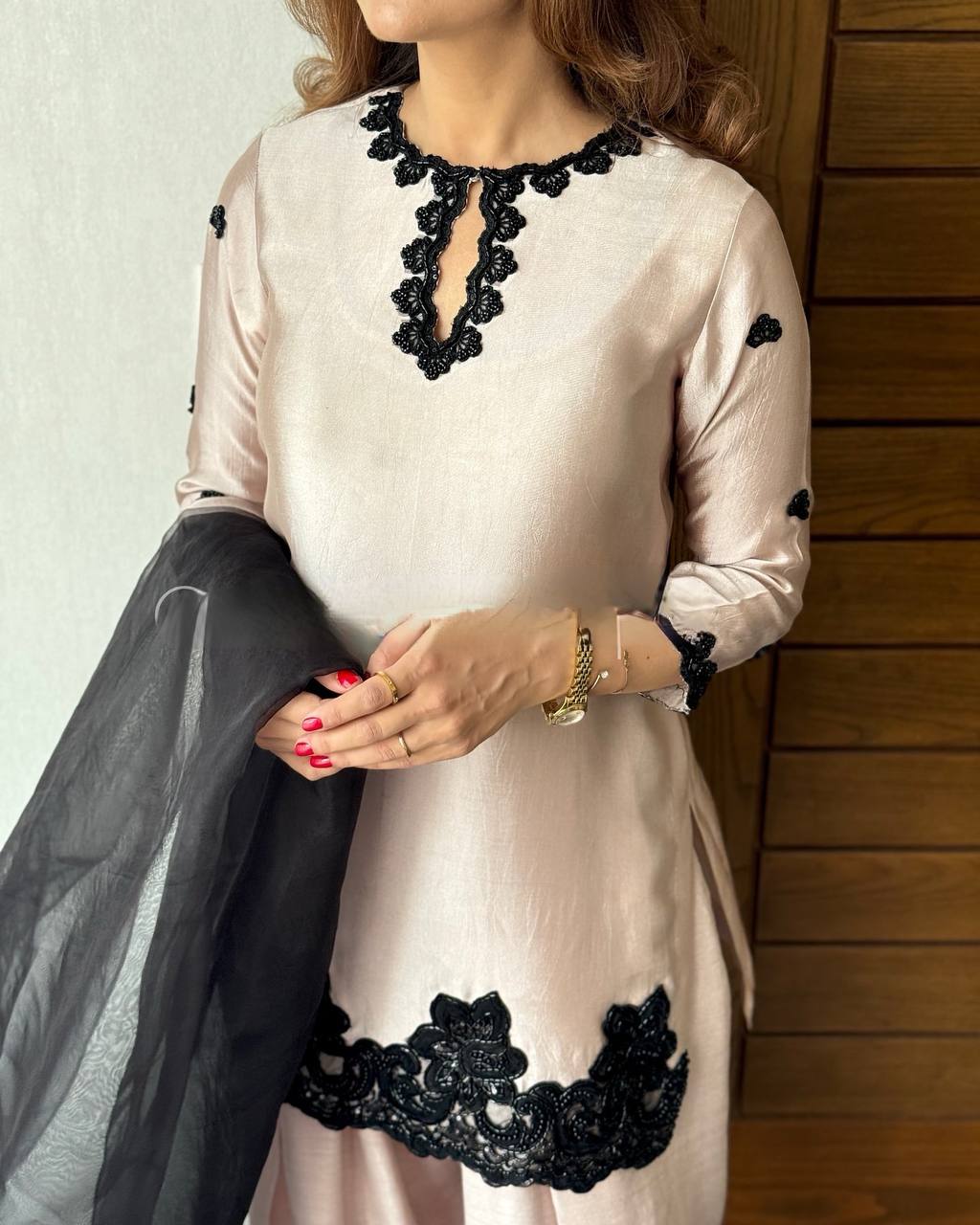 Garnet Glow French Creape Farsi Salwar Suit